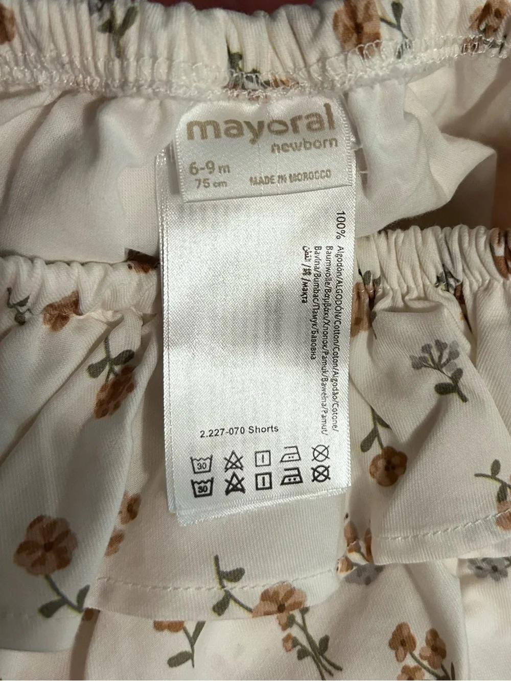 Mayoral Cream Baby Diaper Cover with Tan and Gray Floral Print